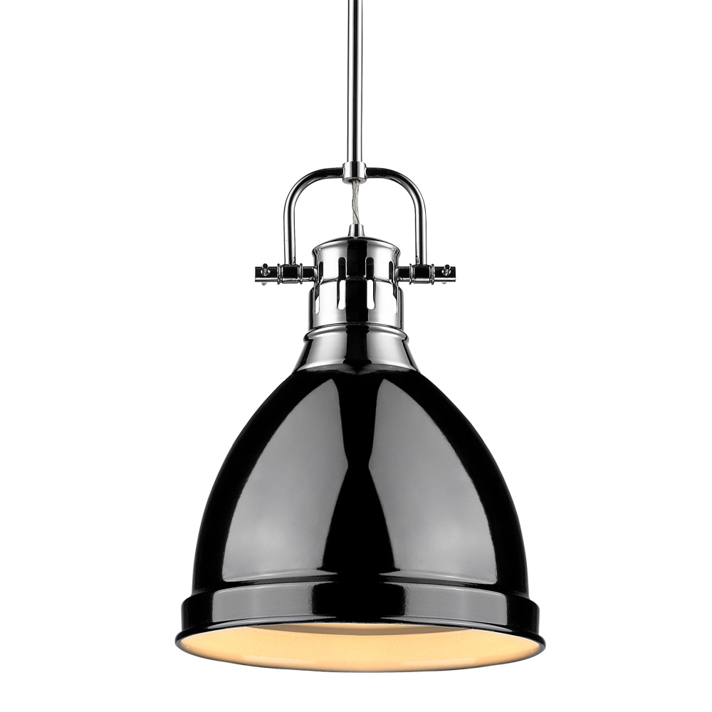 Yep by Golden Lighting Duncan 1-light 9in Rod Hung Pendant in Chrome and Black shade